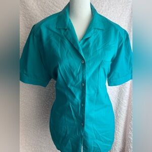 Blue Green 80s blouse with shoulder pads women's size XL